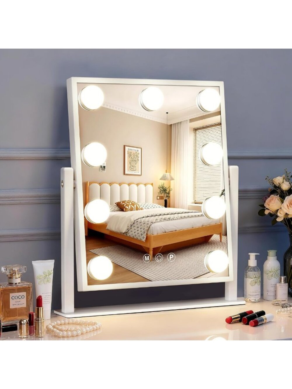 Illuminated Hollywood Vanity Makeup Mirror with 9 LED Bulbs, Dimmable Touch